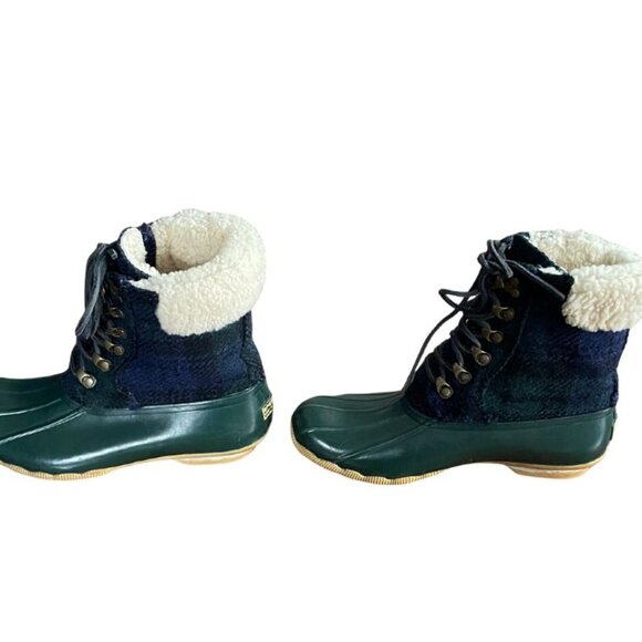 J. Crew x Sperry Topsider Plaid Sheerwater Wool Rubber Duck Boots Sz 7 Preppy - Picture 6 of 10